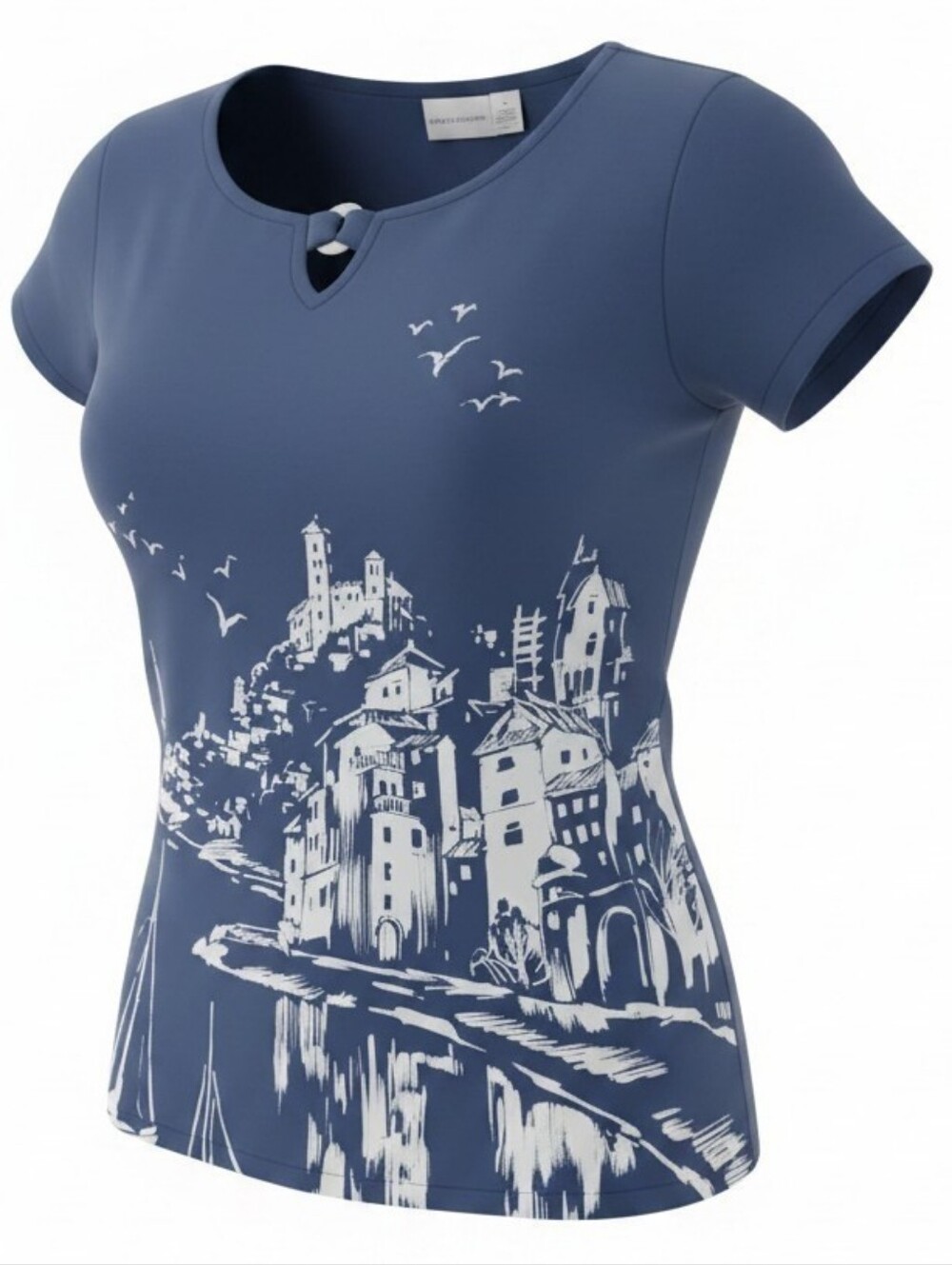 ALFRED DUNNER | Coastal Sailboat Lighthouse Harbor Tee Nautical Top | L